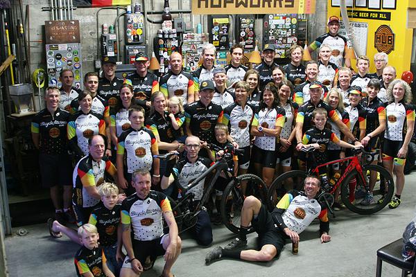 bicycle attorney cycling team photographed inside HUB Hopworks Urban Brewery long time team sponsor and Exclusive Brewery Sponsor of the BicycleAttorney.com Cycling Team.