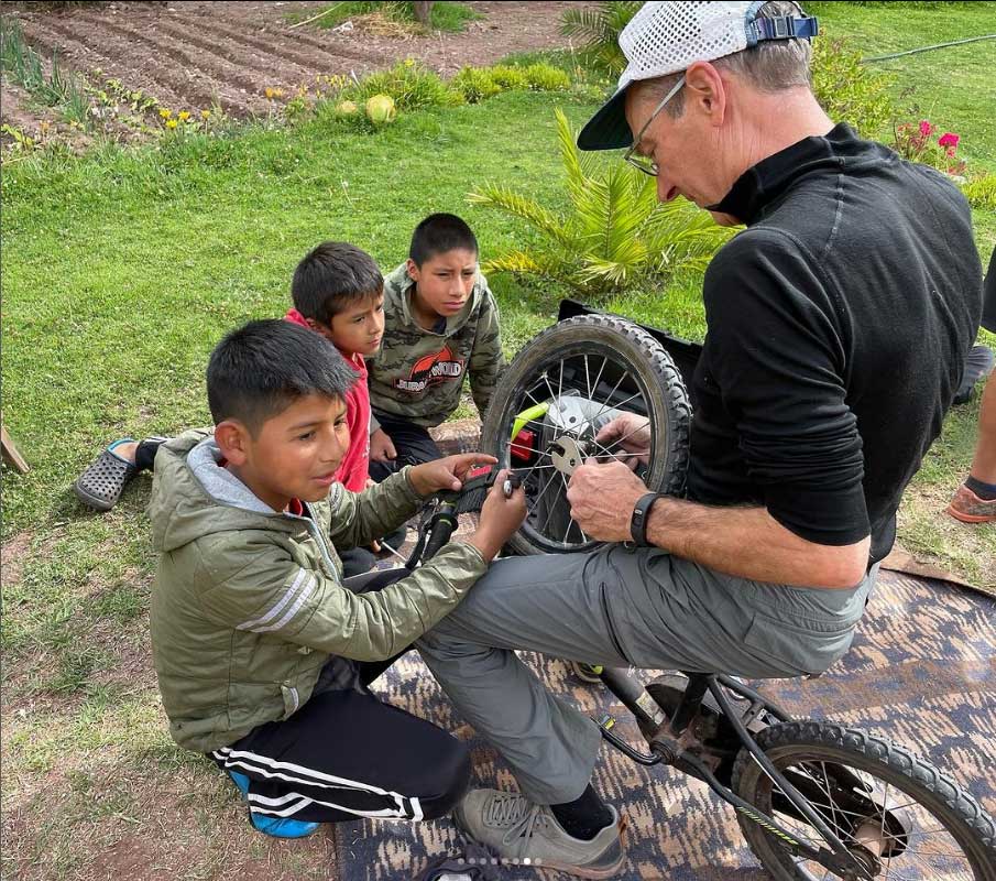 Gravel cycling camp in Peru was canceled but Kevin and Hugh went for Bicycle Attorney and taught the kids daily bike mechanic skills and went on rides with the Girasoles cycling team daily.