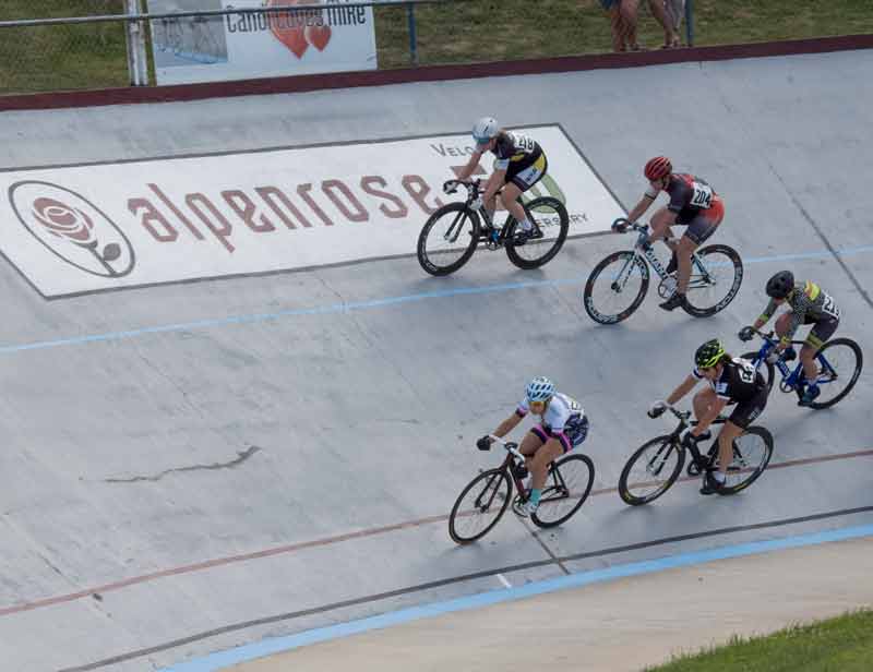Alpenrose Velodrome with Candi loves Mike - the Murrays are pictured on their bikes riding on the velodrome